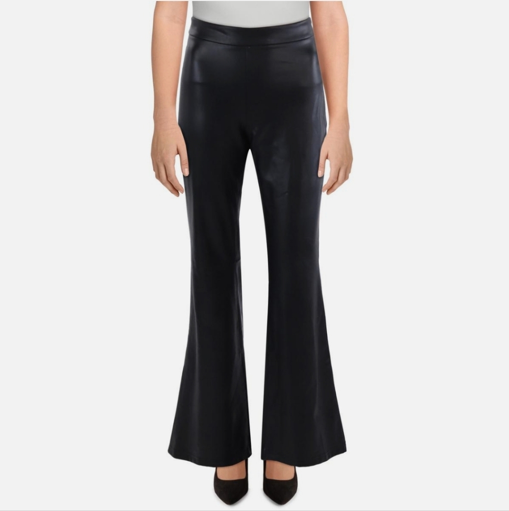 BAGATELLE.NYC Women's Black Faux Leather High Waist Flared Pants Size‎ XS
